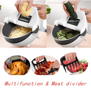 

Rotate The Vegetable Cutter With Drain Basket Kitchen vegetable cutting artifact multifunction slicer household shredder grater