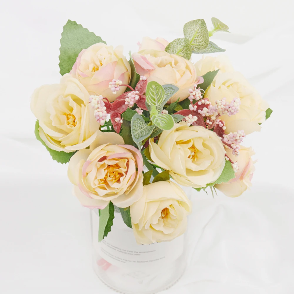 Новая Шелковая Роза искусственная цветы для украшения дома на балкон Красивые розы Букет Поддельные свадебные цветы композиция - Цвет: Champagne