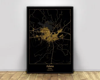 

Adana Turkey Black&Gold City Light Maps Custom World City Map Posters Canvas Prints Nordic Style Wall Art Home Decor