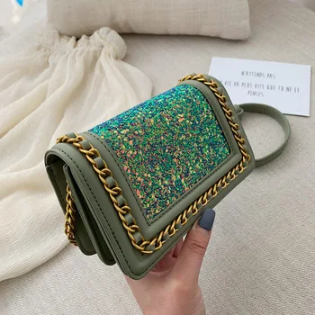 

TekiEssica Designer Gren Sequined Beading Diamonds Sparkling Mini Flap Women Shoulder Bag Handbag Crossbody Party Purse