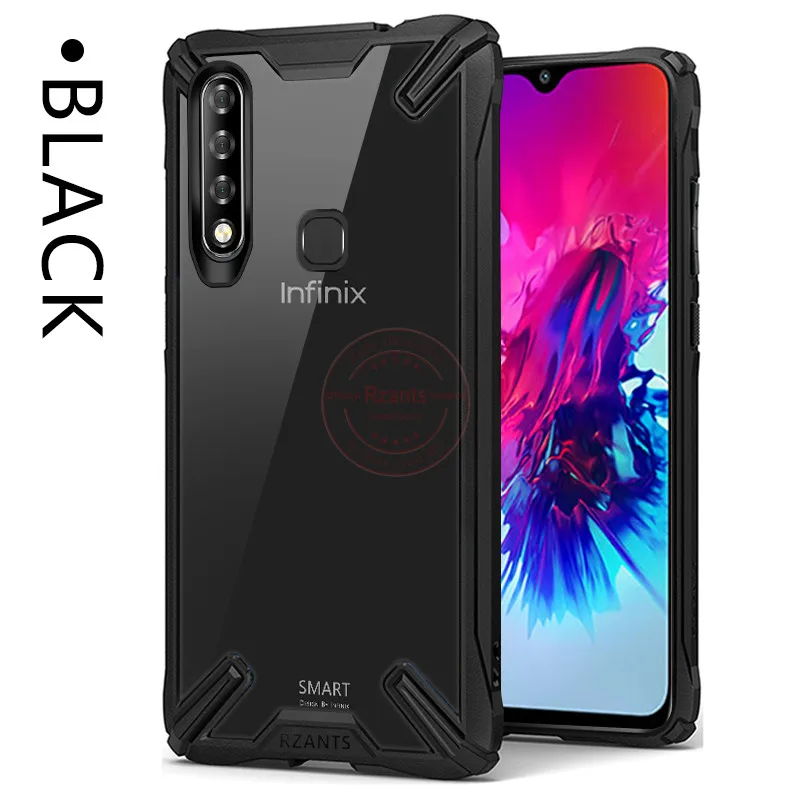 Чехол для телефона Rzants для Infinix Smart 3 Plus/S4, прозрачный жесткий чехол для задней панели, противоударный защитный сверхмощный Тонкий чехол - Цвет: Black