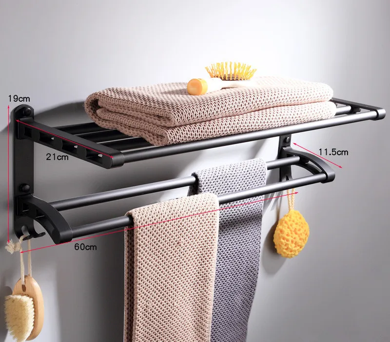 Towel Rack Набор аксессуаров для ванной, алюминиевый держатель для полотенец, угловая полка для полотенец, халатик, держатель для кистей, гвоздь, черный цвет - Цвет: Towel Rack