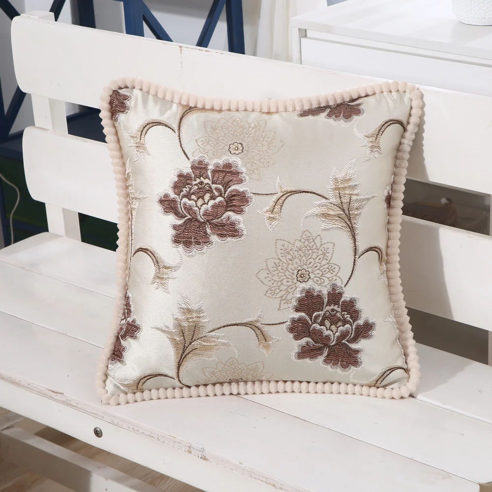 A-2 Shabby Chic Floral Cushion Cover 19x19inch European Vintage Jacquard Pillow Case Soft Home Decorative Pillow Cover 48x48cmIvory - Color: A-2