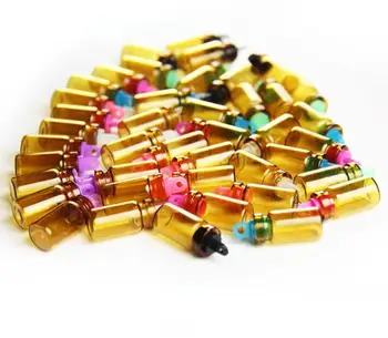 

300PCS 11*22mm 1ml Mini Brown Glass wishing Bottle With Cork/Plastic Cap Empty Tiny Glass Vials Jars Small diy party Gift Bottle