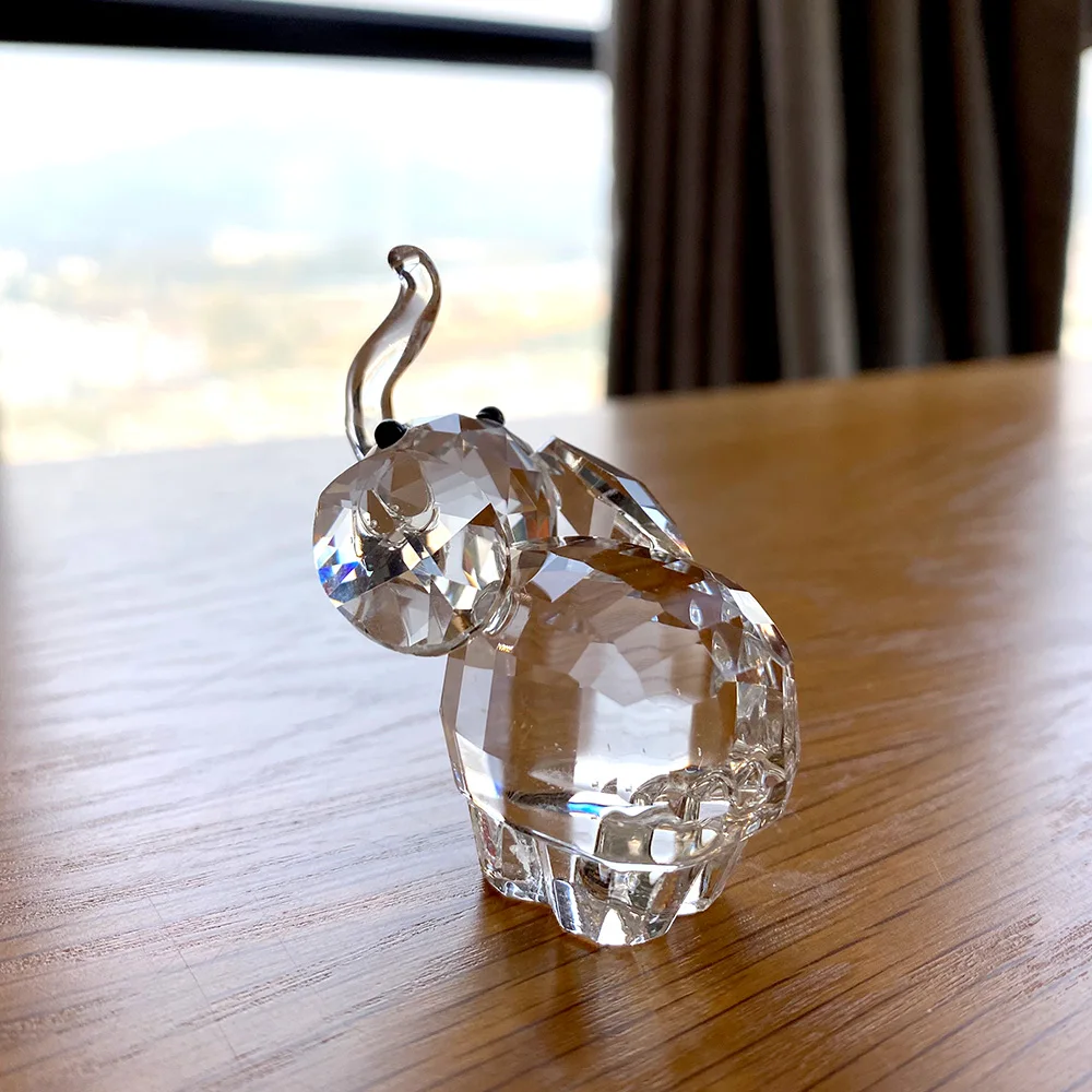 Clear Crystal Cute Elephant Figurines Glass Animal Paperweight Ornament Statue Collectible Home Decor Christmas Birthday Gifts miniature figurines crystal stone ornament glass ornament