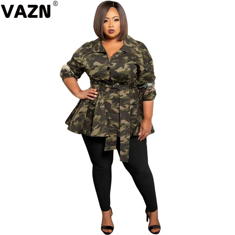 camouflage VAZN, шикарный товар, весна, сексуальное женское зеленое камуфляжное пальто, длинный рукав, с поясом, пальто А-силуэта, для девушек, высокая уличная одежда, специальное пальто - Цвет: camouflage