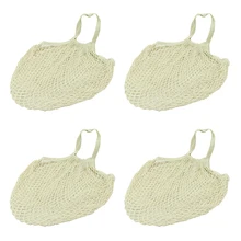 Reusable Cotton Large Capacity Solid Tote Mesh Net Handbag Grocery Fashion Long Fruit Storage Portable Pocket Shopping Bag