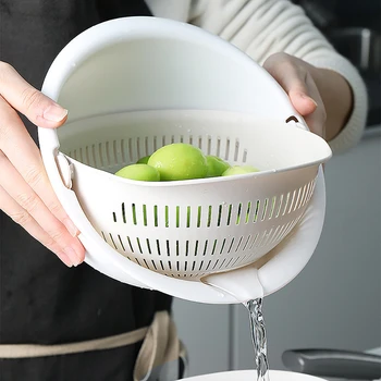 

2020 Double Plastic Drain Basket Kitchen Bowl Vegetables Fruit Rice Washing Strainer Home Pool Drainer Organizer Tools