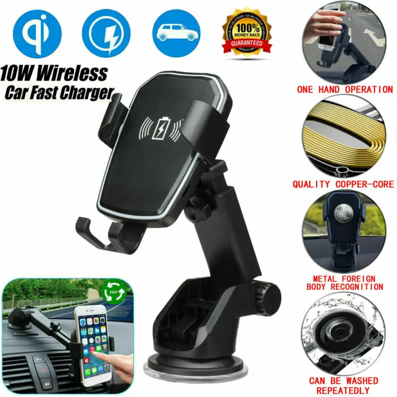 

Qi Fast Charging Wireless Charger Car Mount Phone Holder Automatic Clamping