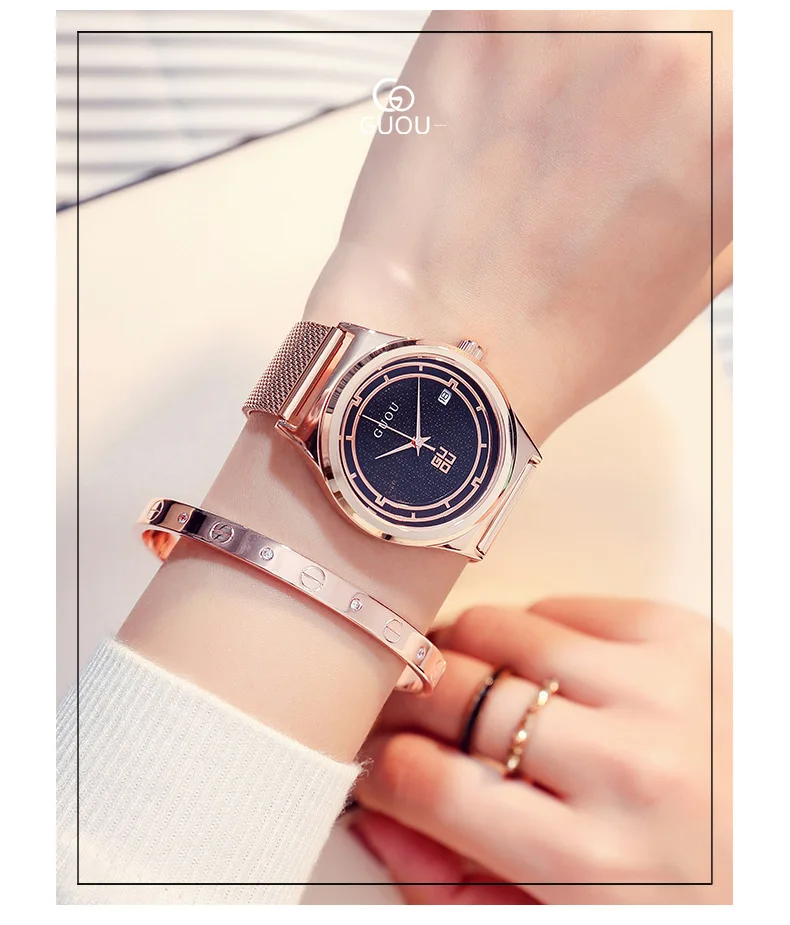 Модные черные кварцевые часы для мужчин и женщин сетка из нержавеющей стали высококачественный ремешок для часов повседневные наручные часы подарок для женщин reloj mujer