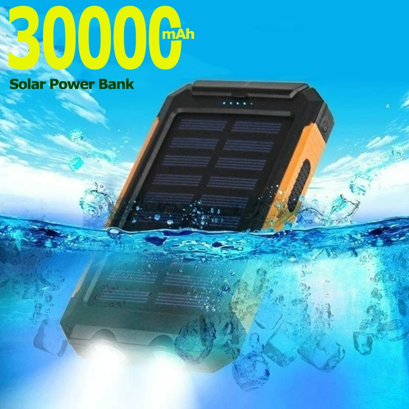30000mAh Солнечная батарея большой емкости зарядное устройство 2USB путешествия