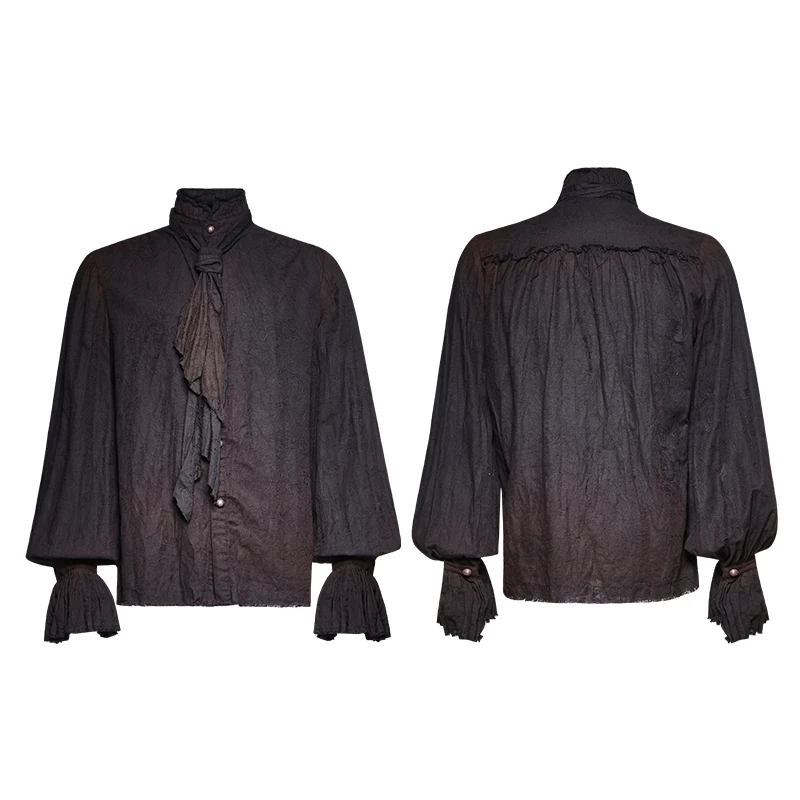 Men's Linen Shirt mens dress shirt with Vintage Stand-up Collar