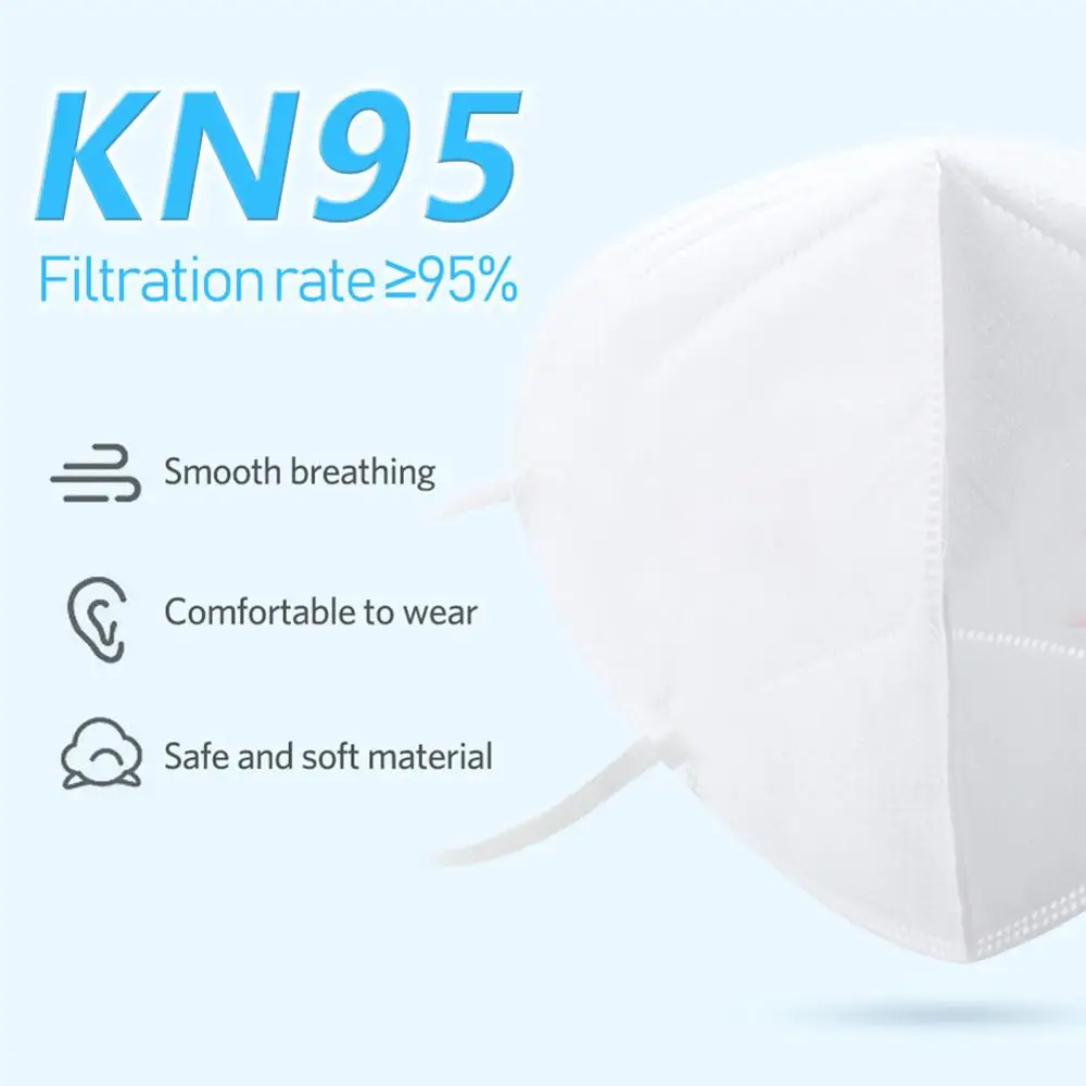 

200pcs KN95 Mask Non-woven Anti-dust Safety Protective Mouth Face Cover Muffle Cover for Particles Bacterial Antiviral Face Mask