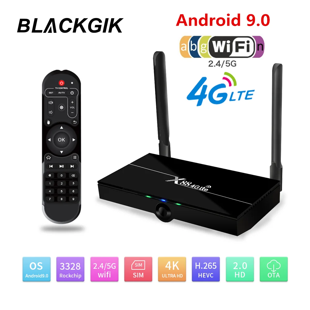 

X88 4G Lte Android 9.0 TV Box RK3328 Quad core 2.4/5G Dual Wifi 4K HD 2GB 16GB Media Player Gaming Set Top Box with SIM Card