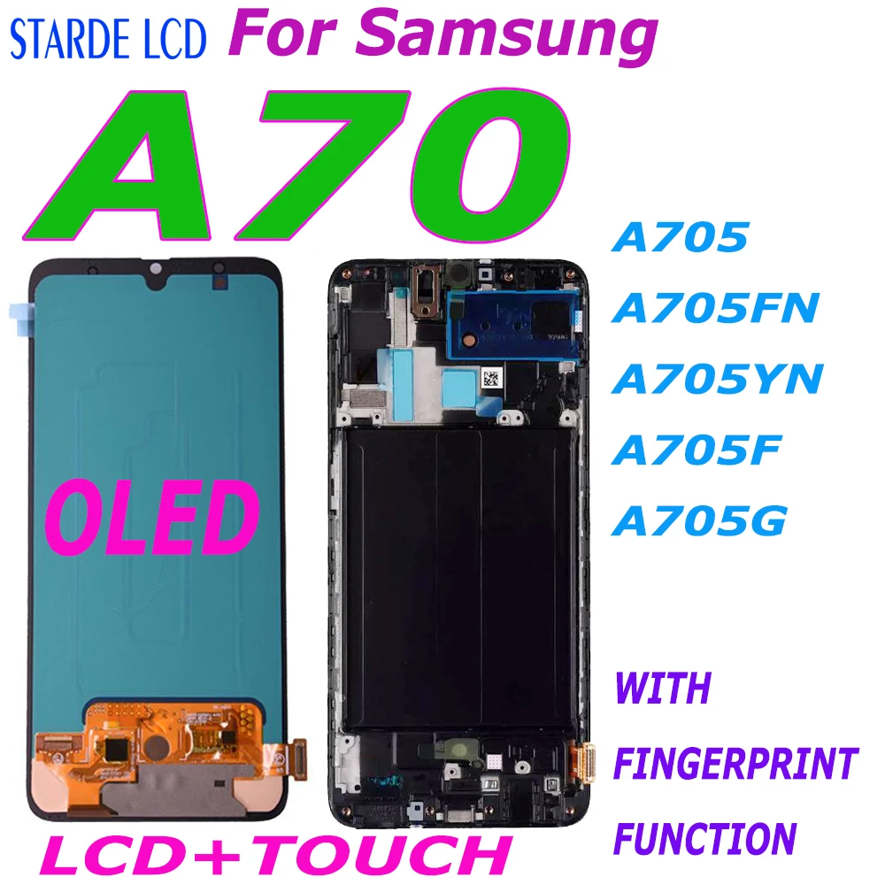 Super Amoled For Samsung A70 LCD A705 A705FN A705YN A705F A705G LCD Display Touch Screen Digitizer Assembly With Frame lcd cell phone