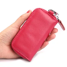 Мужские кошельки из натуральной кожи для ключей, короткий квадратный держатель для карт из воловьей кожи на молнии, многофункциональный автомобильный брелок-кошелек