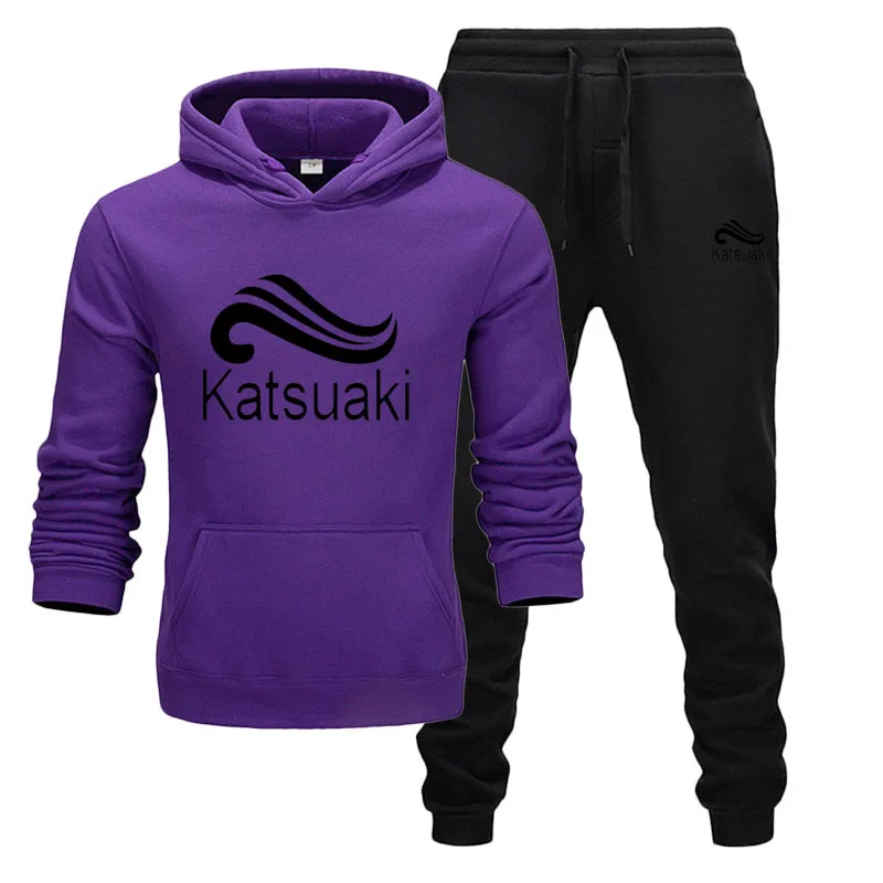 purple black Брендовая одежда, мужские повседневные толстовки, пуловер, хлопковый мужской спортивный костюм, толстовки из двух частей+ штаны, спортивная одежда ropa hombre - Цвет: purple black