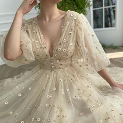 LORIE Vintage Prom Dresses 2021 A-Line V Neck Short Party Gown Long Sleeves Robes de cocktail Dress for Teens Graduation Gown