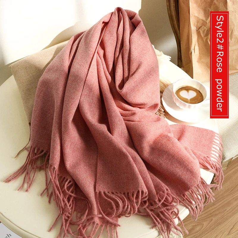 Style2 Rose Powder Высокое качество кашемировые шарфы женские новые зимние плотные теплые мягкие пашмины Шали Обертывания Твердые женские шерстяные длинные шарфы с кисточками - Цвет: Style2 Rose Powder