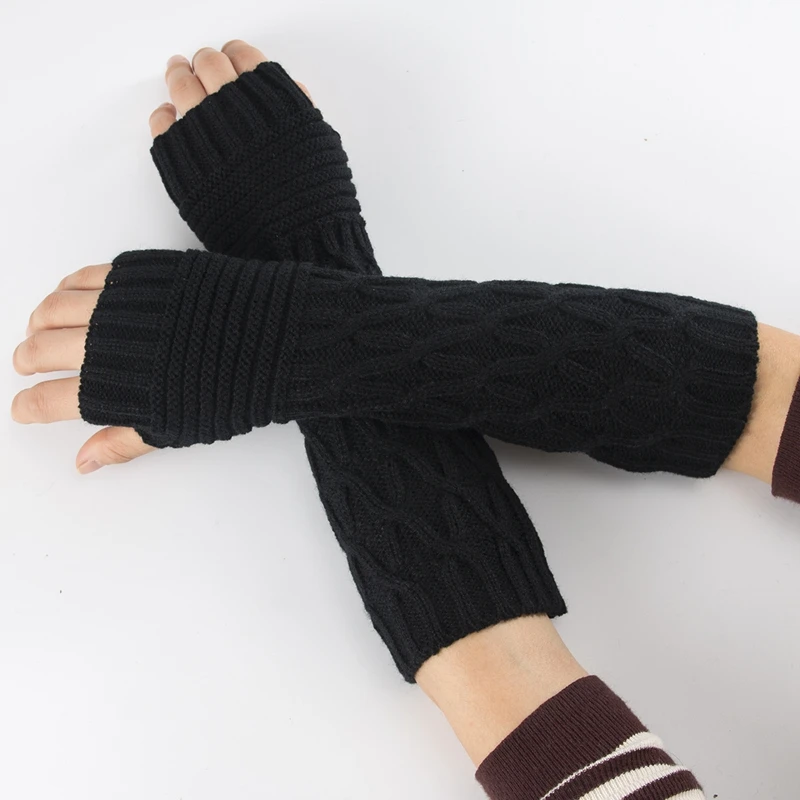 Winter Women Arm Warmer Knitted Sleeve Long Knitted Fingerless Gloves Casual Warm Soft Female Mittens Gloves