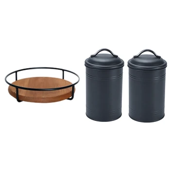 

1Pcs Storage Holders Cupcake Stand Wood Kitchen Racks & 2Pcs Seal Storage Jar Desktop Storage Bottle Food Canister