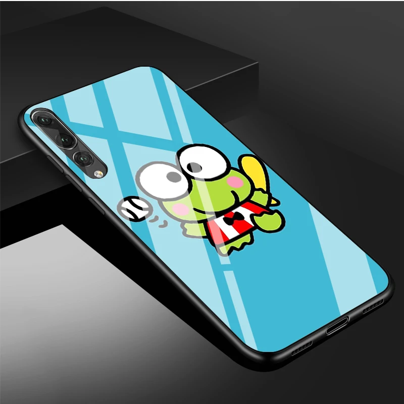 pu case for huawei Dễ Thương Ếch Xanh Keroppi DIY Cao Cấp Kính Cường Lực Điện Thoại Ốp Lưng Cho Huawei P20 P30 P40 Lite PRO Giao Phối 20 30 lite Pro Vỏ cute phone cases huawei Cases For Huawei