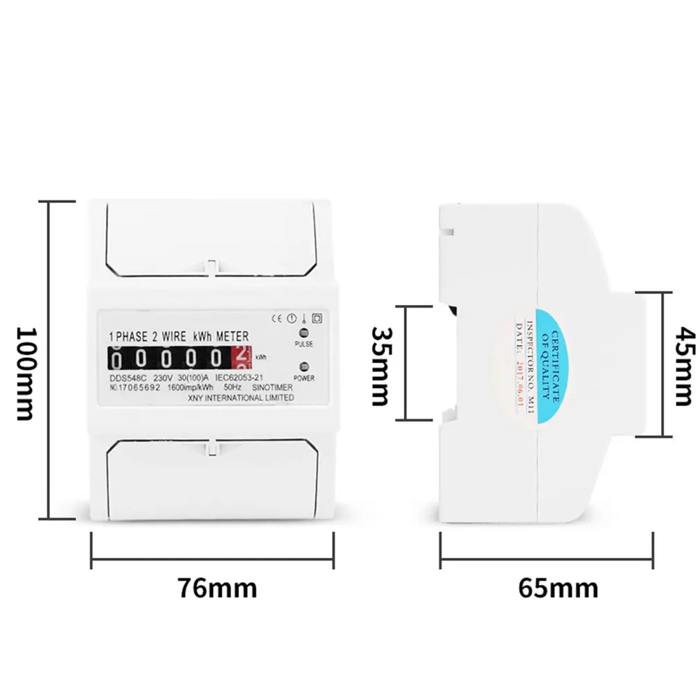 Single Phase 2 Wire Energy Counter Meter Analog kWh 5-100A 230V AC 50Hz Power Meter Household Electric Din Rail Mount