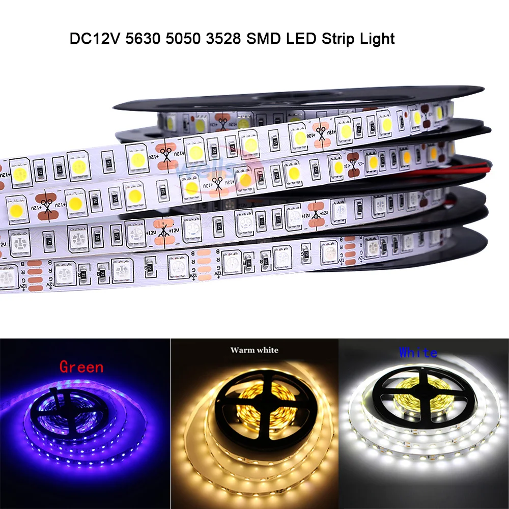 Светодиодная лента 5 м 12 в пост. Тока 5630 5050 3528 SMD 300 светодиодов гибкая IP20 белая