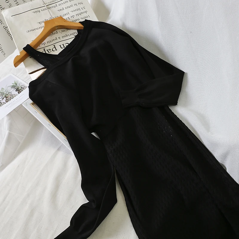 Комплект из двух предметов; сезон осень-зима; женское платье на бретелях+ свитер с длинными рукавами; комплекты женских длинных трикотажных платьев; Vestidos AB1662