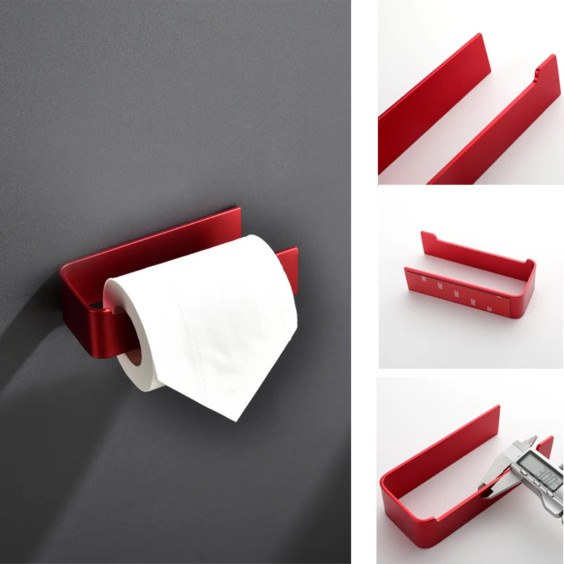 Aluminum Bathroom Accessories Sets 3M Tape Toilet Brush Holder Ceramic Toilet Roll Paper Holder Red Robe Hook Towel
