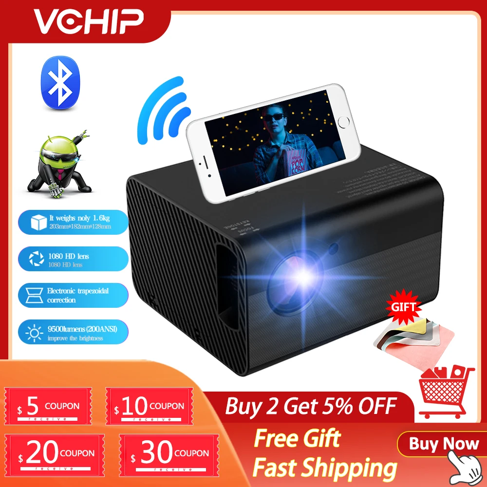 VCHIP ST10 4K Projector Mini Proyector LED For Home Theater LCD Video Beamer Mobile Phone Mirroring Android Optional WIFI | Электроника