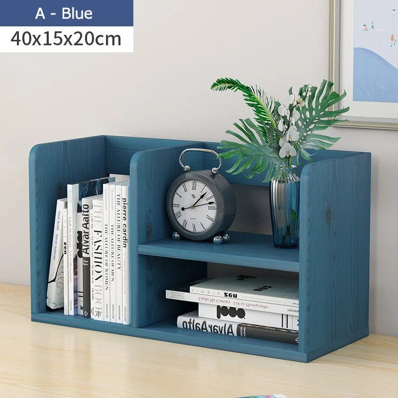Креативный компьютерный стол книжная полка простая деревянная полка маленькая офисная рамка для хранения настольный книжный шкаф для офиса учебы мебель для дома - Цвет: A-blue