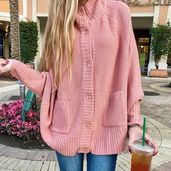 

Sweater Cardigan Pockets Women Stand Collar Knit Cardigan Button Sweater Coat Casual Long Cardigan Coats Plus Size 5XL