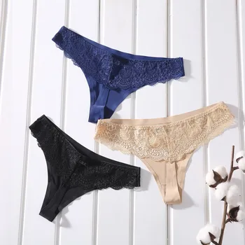 

Lace Splice Women Thong Sexy Solid Color High Elastic Knickers Breathable Seamless Underpants Perizoma Donna Thongs Women Sexy