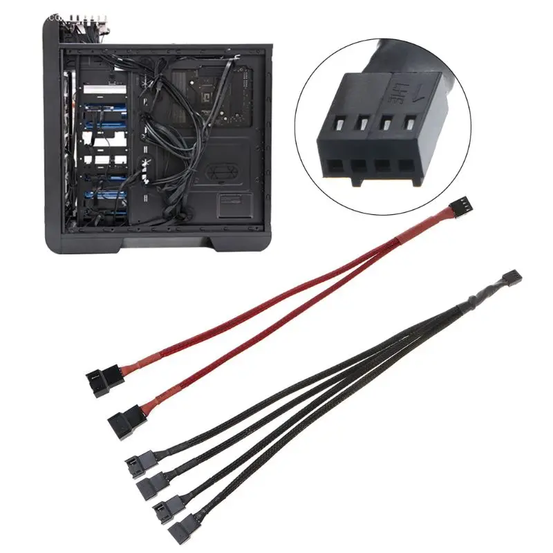 

PWM 4pin Fan Sleeved Extension Splitter Hub Cables Motherboard CPU 4 pin to 2 4