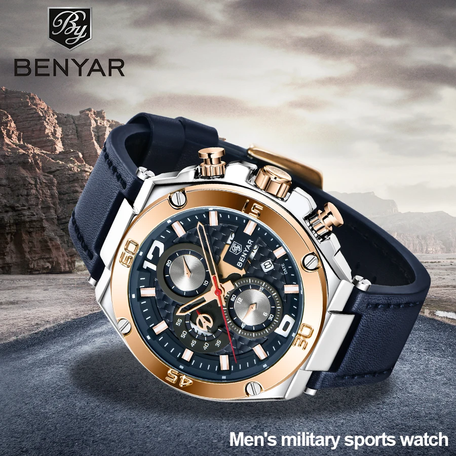 Online BENYAR 2019 nuevo reloj de cuarzo para hombres reloj cronógrafo deportivo multifunción reloj de pulsera de marca de lujo para hombres reloj Masculino