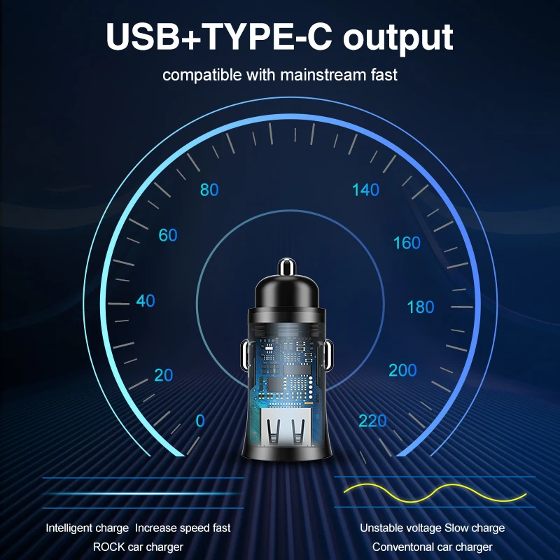 ROCK 32 Вт Металл Quick Charge 4,0 3,0 Автомобильное зарядное устройство двойной USB для Samsung Huawei Supercharge Quick Charge SCP 5A адаптер Автомобильное зарядное устройство