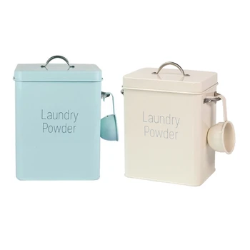 

2Pcs Powder Laundry Powder Boxes Storage with Scoop - White & Green