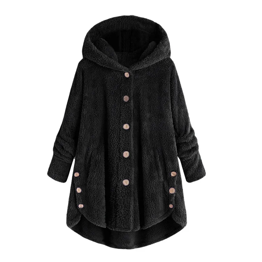 Офисное Женское пальто, модное женское пальто на пуговицах, пушистый хвост, топы, пуловер с капюшоном, свободный свитер, верхняя одежда, ветровка, пальто - Цвет: Black