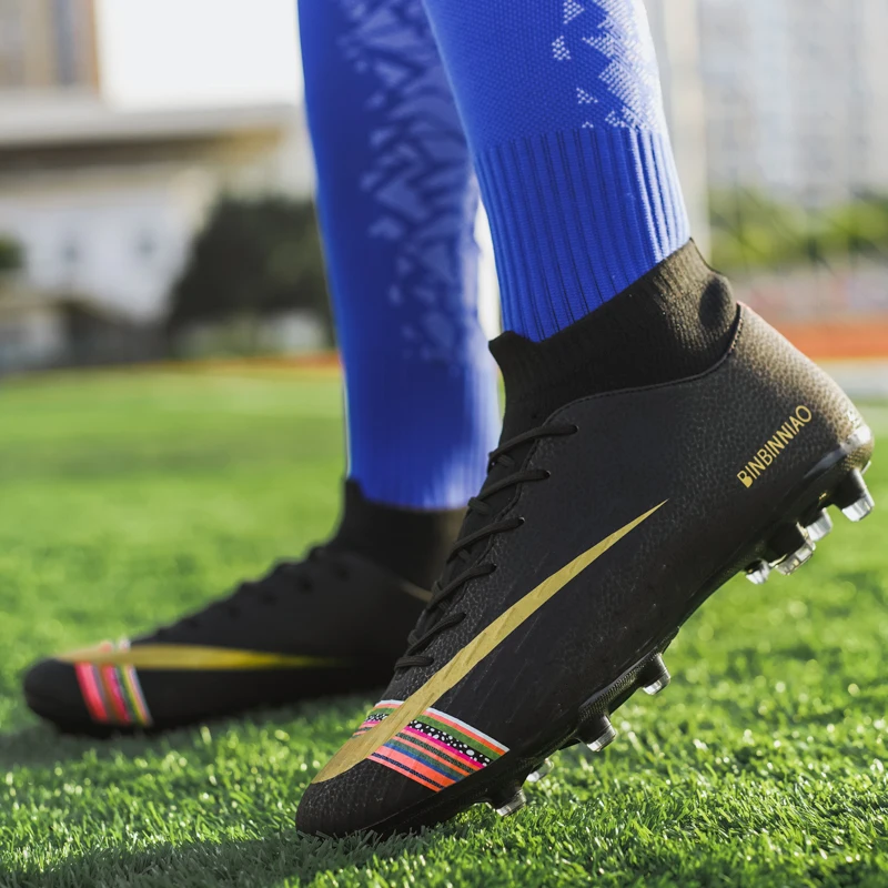 Мужские футбольные бутсы Бутсы длинные шипы TF шипы высокие кеды мягкие Крытый газон Futsal Grip футбольные ботинки