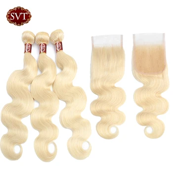 

SVT Hair 613 Blonde Bundles With Closure 4x4 Free Part Peruvian Body Human Hair Weave 3 Bundles With Closure Remy Hair