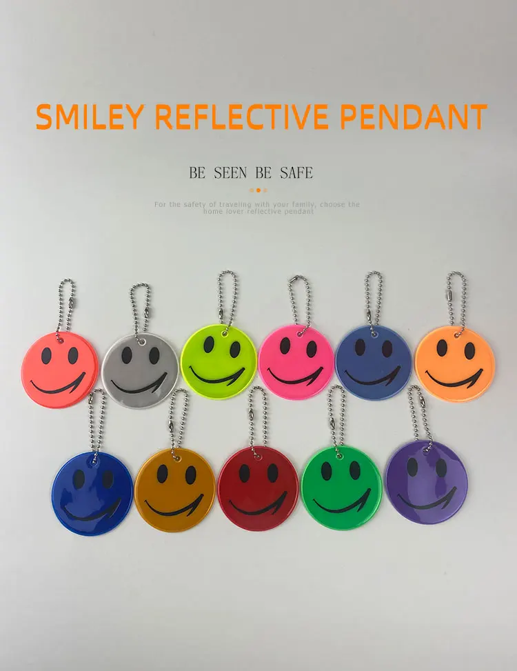 Llavero con forma de Smiley de 6CM, llaveros reflectantes, accesorios de colgantes de bolsos, Seguridad de Tráfico de alta visibilidad