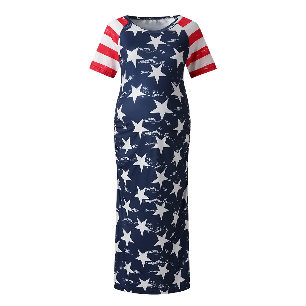 Maternity Bodycon Dress Short Sleeve O-Neck Ruched Sides long dress Shirred Dresses Breastfeeding Hamile Elbise | Мать и ребенок