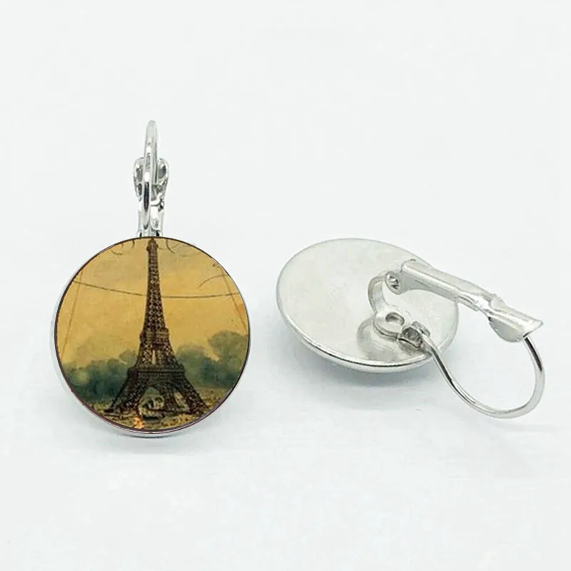 Romantic City, Paris, France, Eiffel Tower Literature Simple Style Earrings Glass Convex Jewelry DIY Earrings Women Lover Gifts