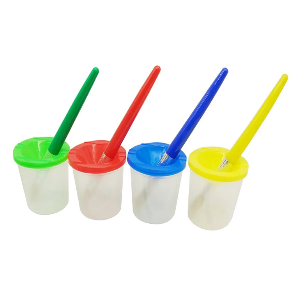 Children Painting Brushes Cleaning Cup Set Color-Matched Paint Brushes Kit Kids Drawing Tools