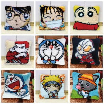 

DIY Cartoon Anime Hook Rug Kit DIY Pillowcase Crocheting Cushion Carpet Unfinished Crocheting Yarn Mat Latch Hook Rug Kit Floor