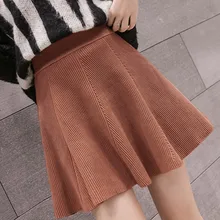 Осенняя однотонная Цвет Для женщин юбка Вязание женские юбки в стиле casual плиссированные мини-юбка эластичный Высокая Талия Для женщин модные юбки