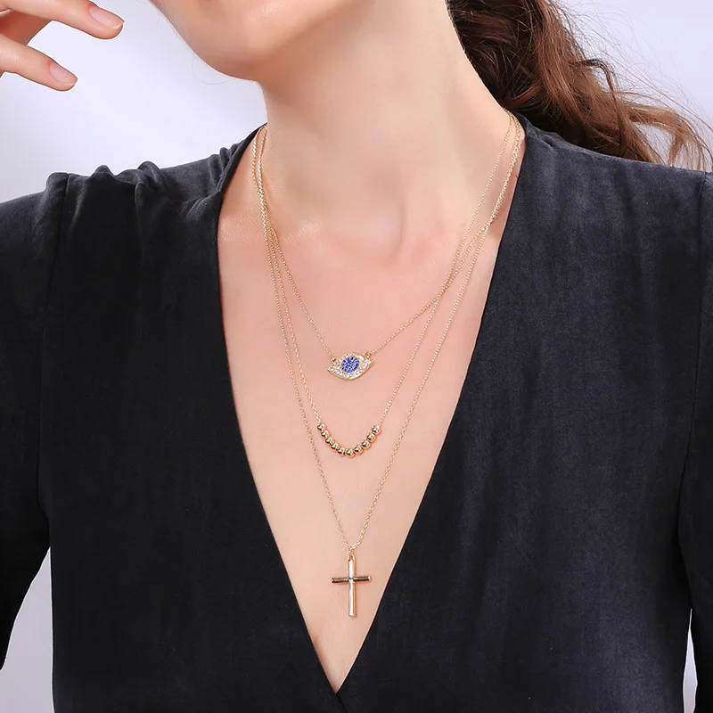 

Qingdao Multilayer Turkey Eye Necklace Demon Eye of the Cross Pendant Versatile Geometry Necklace X971977d