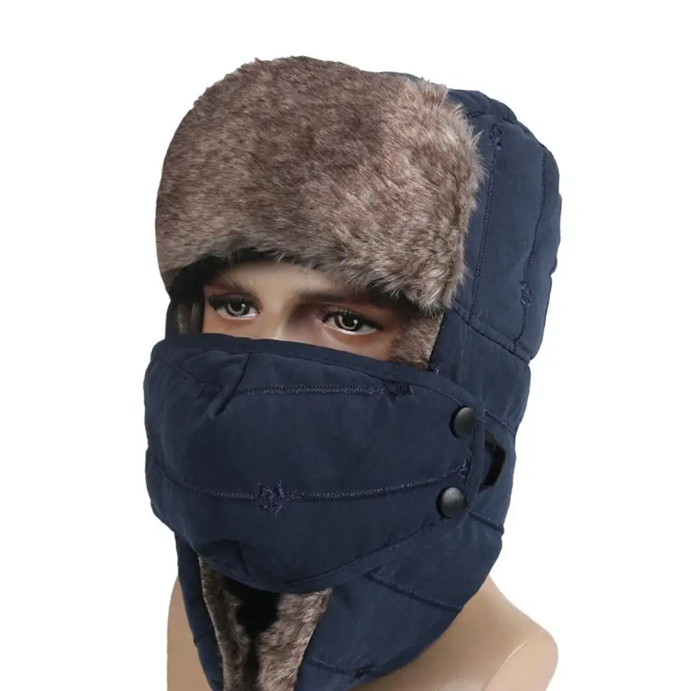 Удобные зимние теплые головные уборы для мужчин и женщин, ветрозащитная противопесочная шапка, Беговая шапка, катание на лыжах, уличная маска CS, Прямая - Цвет: dark blue
