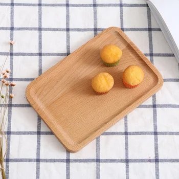 

Wood Rectangle Solid Wood Pan Plate Fruit Dishes Saucer Tea Tray Dessert Dinner Plate Tableware Set Sushi Serving Pan